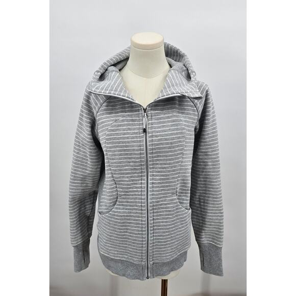 Lululemon 
Classic Cotton Fleece Parallel Stripe Heather Grey Scuba Hoodie - Picture 1 of 4